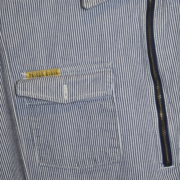 Prison Blues PRSN BLU Hickory Stripe Half Zip Work Shirt USA Made Large Tall - Picture 5 of 7
